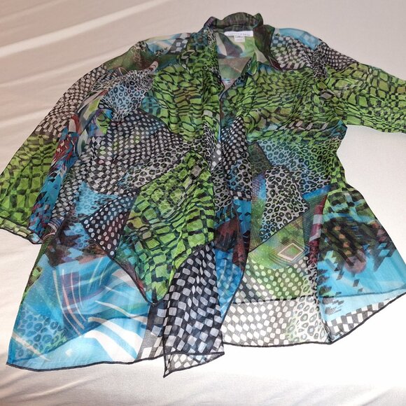 CAROLINE ROSE – Plus size—1X and 2X-- Women 100 % silk open jacket blazer - Picture 6 of 9